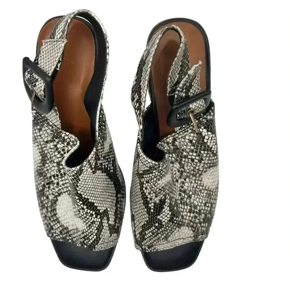Vince Camuto Sovetta Leather Open Toe‎ Block Heels Snake Embossed Size M 6/6.5 - Picture 5 of 11